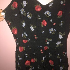 Black flower print romper
